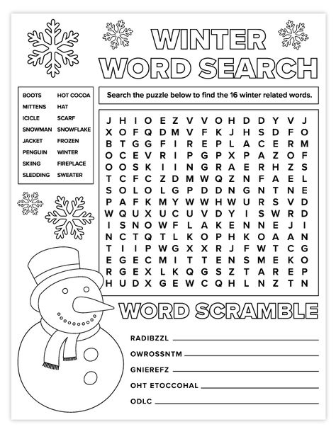 Winter School Worksheets, January Activities For 2nd Grade, January Elementary Activities, Winter Morning Meeting Activities, Elementary Word Search, Winter School Activities, Third Grade Christmas Activities, Winter Activity Pages, 2nd Grade Word Search