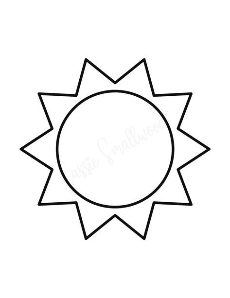 Sun Templates (Lots Of Shapes and Sizes) - Cassie Smallwood Sun Template Free Printable, Sun Pfp, Sunshine Drawing, Pfp Template, Sun Outline, Printable Sun, Sun Template, Sun Coloring Pages, Black And White Outline