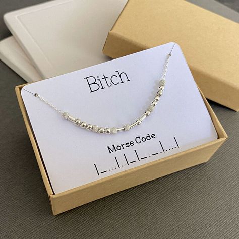 Handmade Bitch Morse Code necklace, made with sterling silver. Morse Code Necklace, Best Friend Necklace, Baby Necklace, Name Necklaces, Morse Code, Birthday List, Necklace Sterling Silver, Odessa, Necklace Gift