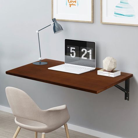 PRICES MAY VARY. ✔Space Saver: The desk features with wall mounted design, without occupying floor space but providing additional storage room for you. Also can be fold down when not in use just by releasing the mechanism on the bracket ✔Solid Tabletop: Made of 0.8 inch thickness natural pine wood with beautiful wood grain, durable and high strength to withstand the daily use. Processed with double-sided painting, smooth to touch ✔Heavy Duty: Supported by premium stainless steel bracket in powde Bedroom Computer Desk Ideas Small Spaces, Laundry Room Small Space, Table For Laundry Room, Floating Office Desk, Laundry Room Small, Wall Mounted Folding Desk, Mounted Folding Table, Wall Mounted Computer Desk, Hanging Desk