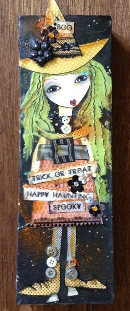 A little Witch craft for Halloween. Mixed Media on canvas. New Painting Ideas, Autumn Mixed Media Art, Mixed Media Pumpkin, Craft For Halloween, Halloween Mixed Media Canvas, Painting Ideas For Kids, Mixed Media Fairy Art, Ideas For Painting, Witchy Mixed Media Art