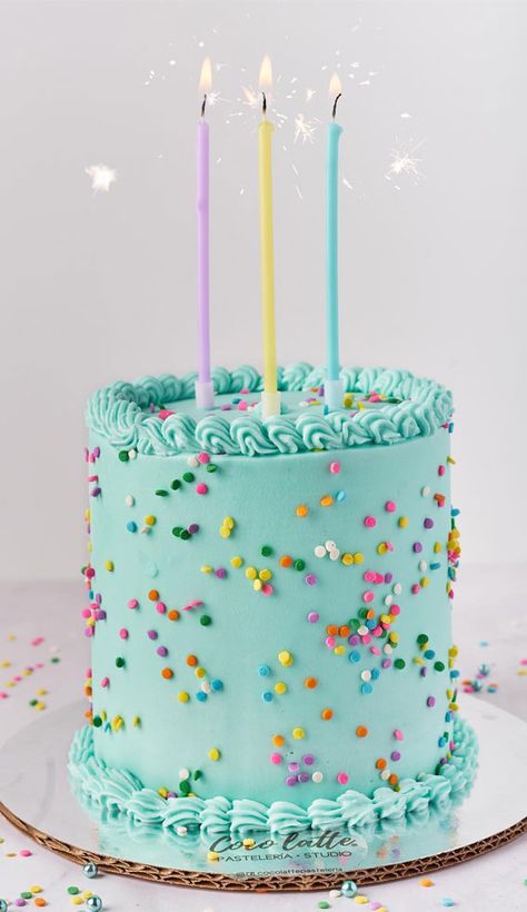 vibrant cake, colorful birthday cake, confetti cake, funfetti cake, sprinkle cake, simple sprinkle cake ideas, simple funfetti cake,  2 layer confetti cake, colourful sprinkle cake, best sprinkles funfetti cake, what kind of sprinkles for funfetti cake Blue Funfetti Cake, Green Cake With Sprinkles, Colorful Sprinkle Cake, Sprinkle Cake Decoration, Pastel First Birthday Cake, Confetti Cake Ideas, Sprinkle Cake Ideas, Blue Buttercream Cake, Cake 2 Layer