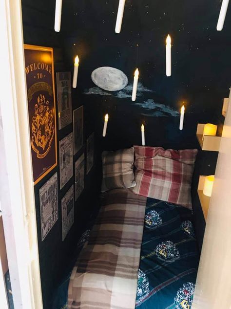 Step-Mother Turns Cupboard Into 'Harry Potter' Room For Step-Daughter | Inside the Magic Harry Potter Nook Under The Stairs, Cupboard Under The Stairs Harry Potter, Harry Potter Cupboard Under The Stairs Diy, Harry Potter Dog Room, Harry Potter Astethics Room, Harry Potter Under The Stairs Room Ideas, Harry Potter Closet Ideas, Harry Potter Aesthetic Room Ideas, Secret Harry Potter Room