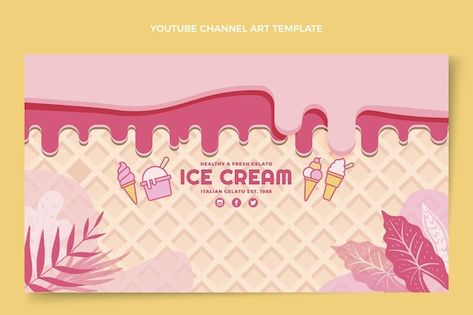 Natural Ice Cream, Watermelon And Lemon, Delicious Ice Cream, Ice Cream Design, Ice Cream Day, Cream Art, Youtube Channel Art, Summer Backgrounds, Strawberry Ice Cream