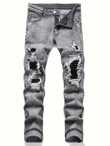 Us Drip, Plus Size Distressed Jeans, Drip Outfit Men, Custom Jeans, Frayed Jeans, Men Plus Size, Mens Plus Size, Plus Size Jeans, Slim Fit Men