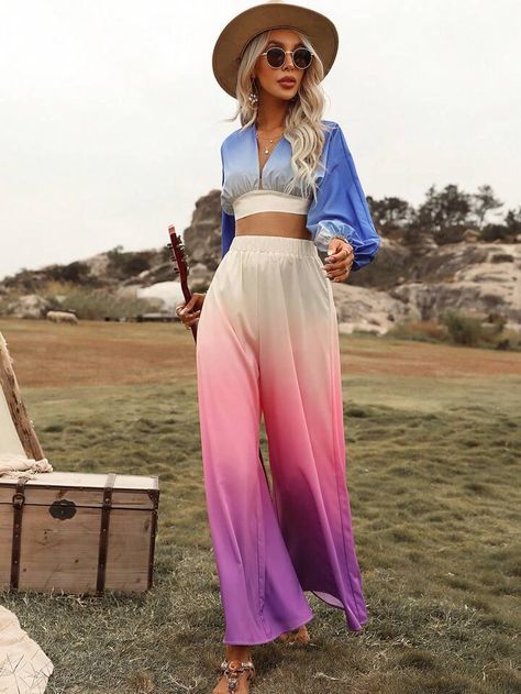 Top Crop, Lantern Sleeve, Lantern Sleeves, Two Piece Outfit, Festival Outfits, Wide Leg Trousers, Fashion Online Shop, All Fashion, Leg Pants