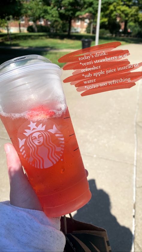 Starbucks Drinks With Apple Juice, Starbucks Apple Juice Drinks, Strawberry Acai Refresher Order, Strawberry Acai Refresher Starbucks Order, Strawberry Acai Refresher Recipe, Starbucks Drinks Strawberry Acai, Strawberry Acai Refresher Starbucks, Starbucks Drinks To Try Strawberry Acai, Venti Strawberry Acai Lemonade