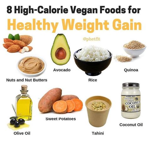 8 High-Calorie Vegan Foods for Healthy Weight Gain - 🥜Nuts and Nut Butters. Nuts are a great source of protein, healthy fats and calories,… Recipes For Weight Gain, Vegan Weight Gain, Healthy Weight Gain Foods, Vegan Protein Recipes, Weight Gain Diet, High Protein Vegan Recipes, Desserts Keto, Weight Gain Meals, High Calorie