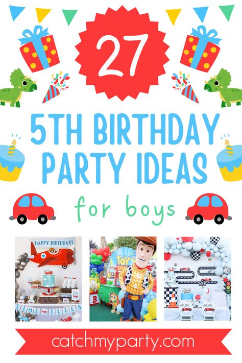 Planning a memorable 5th birthday party for your little boy? We've got you covered with an exciting array of fun themes that are sure to make his day unforgettable and a delight for all young children attending. See more party ideas and share yours at CatchmyParty.com Boys 5th Birthday Party Ideas Themes, Boys 5th Birthday Theme, 5th Birthday Themes Boy, 5th Birthday Boy Themes, 5 Birthday Party Ideas Boys, Boys 5th Birthday Party Ideas, Boy 5th Birthday Party Themes, 5th Birthday Ideas For Boys Themes, 5 Year Birthday Party Ideas