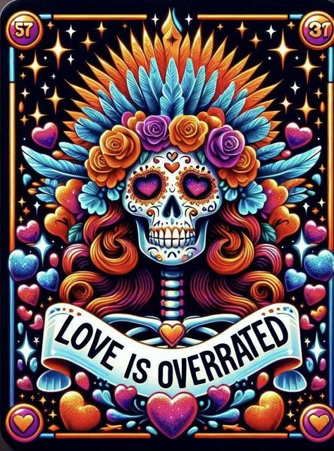 Love Is Overrated, Skull Portrait, Skeleton Love, Cards Art, Tarot Cards Art, Skull Artwork, Alcoholic Beverages, Tarot Art, Pin Up Art