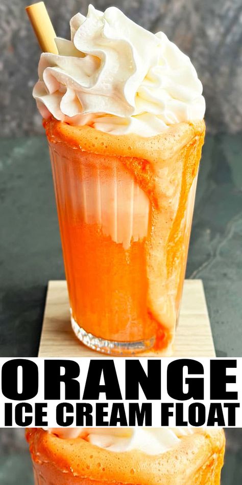 Ice Cream Floats Ideas, Drinks With Ice Cream, Orange Crush Ice Cream, Ice Cream Float Recipes, Spring Drinks, Ice Cream Float, Ice Cream Soda, Orange Ice Cream, Slush Recipes