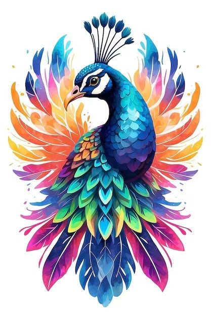 Colorful Bird Drawing, Peacock Portrait, Peacock Watercolor, Art Competition Ideas, Indian Flag Images, Logo Cartoon, New Tattoo Designs, Pop Art Animals, Animal Illustration Art