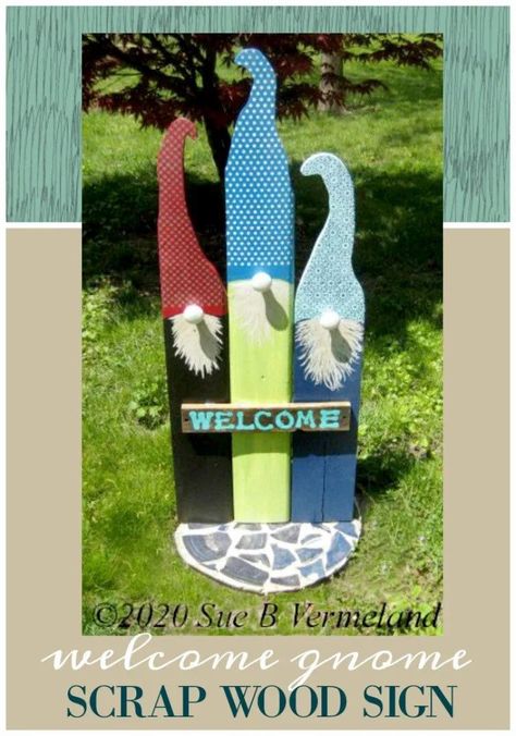 Welcome Gnome Sign, Outdoor Gnomes, Salvaged Wood Projects, Welcome Gnome, Reclaimed Wood Diy, Gnome Crafts, Gnome Art, Long Boards, Picket Fences