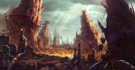 ArtStation - Orc's base, Kyungsup Sin Orc City, Base Concept Art, Dungeons And Dragons Game, Medieval World, New Fantasy, Cosmic Horror, Fantasy City, Dnd Art, Fantasy Places