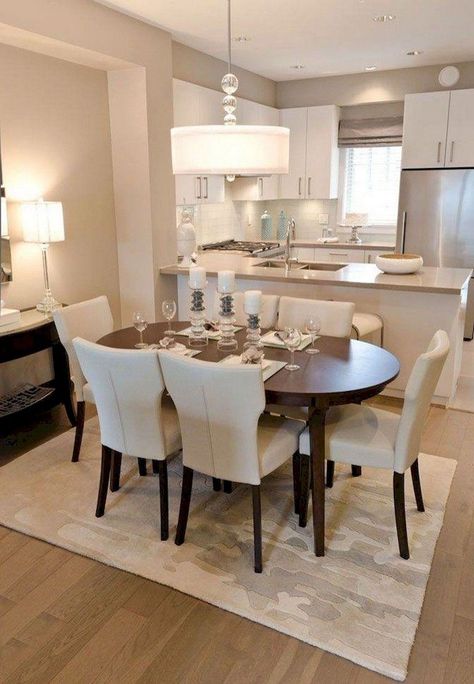 Kitchen Dining Living Room Combo Layout, Living Room Dining Room Kitchen Combo, Kitchen Dining Living Room Combo, Small Dining Room Decor, Kitchen Dining Room Combo, Small Dining Room, Kitchen Dining Living Room, Kitchen And Dining Area, Living Room Dining Room Combo