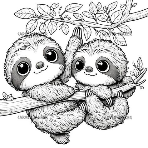 Sloth Drawings, Cute Sloth Drawing, Sloth Drawing, Cute Sloths, Sloth Tattoo, Cow Colour, Adult Coloring Designs, Flash Art, Cute Coloring Pages