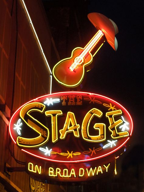 The Stage on Broadway by Signs Along the Way, Broadway Sign, Nashville City, Vintage Neon Signs, Vintage Neon, Photo P, Honky Tonk, City Photography, Office Walls, Photography Projects