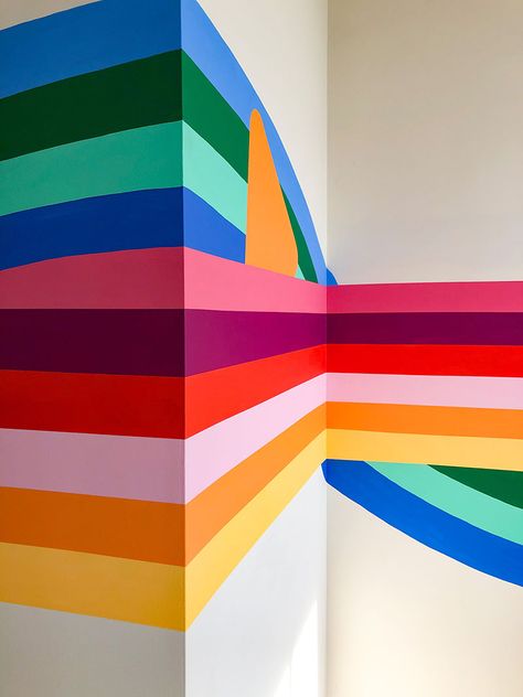 Nugget mural by Racheal Jackson of Banyan Bridges Stripe Mural, Gorgeous Interiors, Wall Drawing, Hobbies And Interests, Favorite Hobby, Choose Colors, Triangles, Bridge, Mural