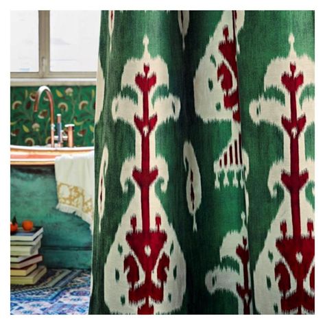 Milola Design (@miloladesign) • Instagram photos and videos Ikat Curtains, Pierre Frey Fabric, Green Ikat, Big Wall Art, Floral Upholstery, Custom Carpet, Ikat Print, Ikat Pattern, Ikat Fabric