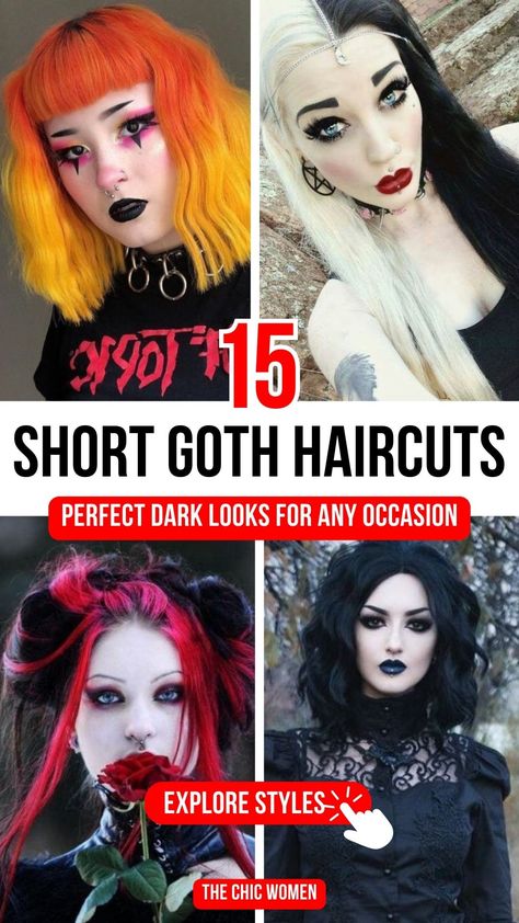 Top Short Goth Hairstyles for an Edgy, Dark Look Witchy Short Hairstyles, Goth Hair Bangs, Short Gothic Hair, Long Goth Hair, Short Goth Hairstyles, Goth Fringe, Goth Haircuts, Short Hair Goth, Goth Hairstyle