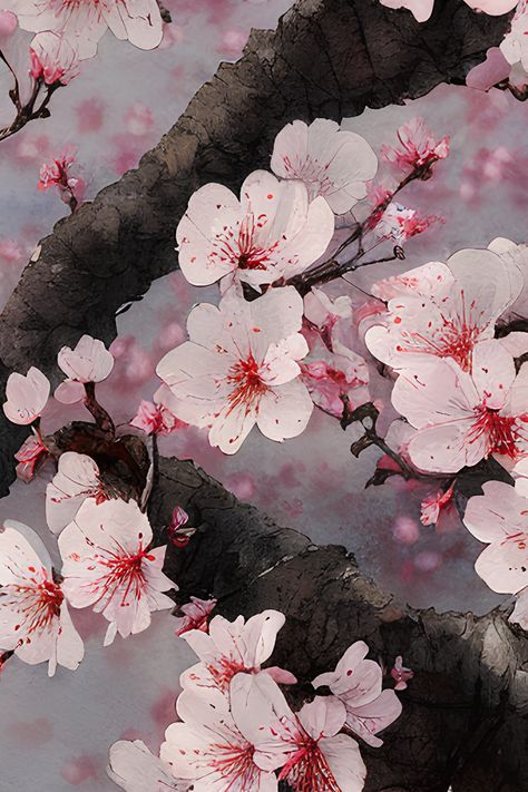 Japanese Cherry Blossom Art, Cherry Blossom Illustration, Japan Cherry Blossoms, Japan Flowers, Japanese Cherry Blossoms, Cherry Blossom Wall Art, Japan Flower, Japan Cherry Blossom, Red Cherry Blossom