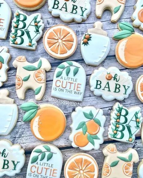 Little Cutie Baby Shower Cookies, The Clean Look, Citrus Baby, Orange Baby Shower, Clean Look, Baby Shower Invitaciones, Orange Baby, Baby Shower Inspiration, Baby Cookies