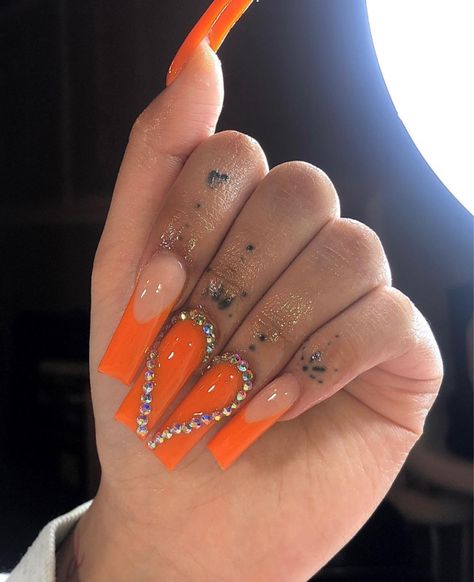 Orange Acrylic Nails, Orange Nail, Long Acrylic Nail Designs, Tapered Square, Drip Nails, Edgy Nails, Dope Nail Designs, Long Acrylic Nails Coffin, Acrylic Nails Coffin Pink