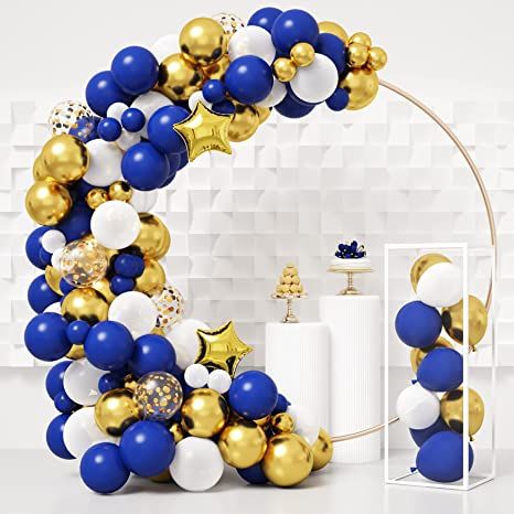 Amazon.com: RUBFAC 154pcs Royal Blue Gold Balloons Garland Arch Kit, Royal Blue Metallic Gold White Balloons with Star Foil Balloons for Graduation Birthday Baby Shower Party Supplies Decorations : Toys & Games Royal Blue And White Balloon Garland, Royal Blue Balloons Decoration, Blue Gold Balloons, Sports Banquet, Holiday Balloons, Balloons Arch, Balloon Kit, Garland Arch, Baby Shower Party Supplies