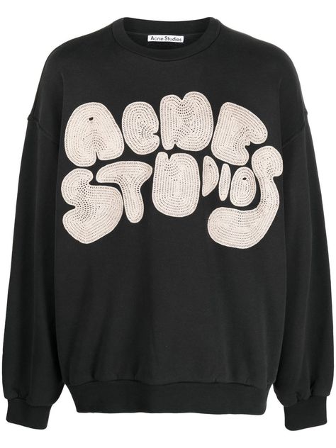 Acne Studios logo-embroidered long-sleeve Sweatshirt - Farfetch Bubble Logo, Acne Studio, Streetwear Male, Designer Sweatshirts, Acne Shop, Studio Logo, Sweatshirt Outfit, Bubble Sleeve, Slate Grey