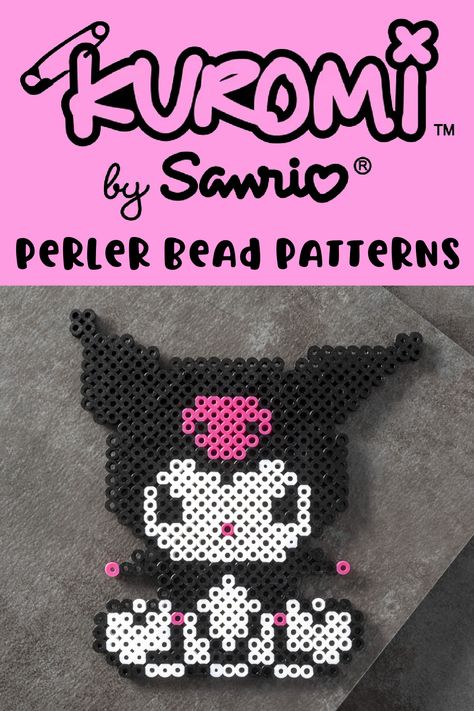 If you like Sanrio, you'll love these Kuromi perler beads! Get over 20 fun and easy patterns for this mischievous yet cute character. Perler Kuromi, Kuromi Perler Beads Pattern, Perler Sanrio, Kuromi Hama Beads, Kuromi Perler Beads, Sanrio Perler Beads, Pony Bead Projects, Melty Bead Patterns, Pearl Beads Pattern