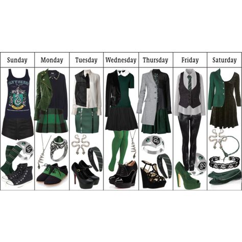 Slytherin Wardrobe by ashlynknight on Polyvore featuring Uniqlo, Chanel, Miu Miu, Anthony Vaccarello, Moschino, CO, Boglioli, Dolce&Gabbana, Charlotte Russe and rag & bone Slytherin Wardrobe, Slytherin Clothes, Slytherin Outfit, Types Of Clothes, Slytherin Fashion, Stile Harry Potter, Citate Harry Potter, Hogwarts Outfits, Slytherin Pride