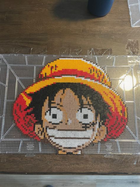 Luffy Perler Beads, One Piece Perler Beads Pattern, One Piece Perler, One Piece Perler Beads, Perler Ideas, Pearl Beads Pattern, Hamma Beads, Easy Pixel Art, Perler Crafts