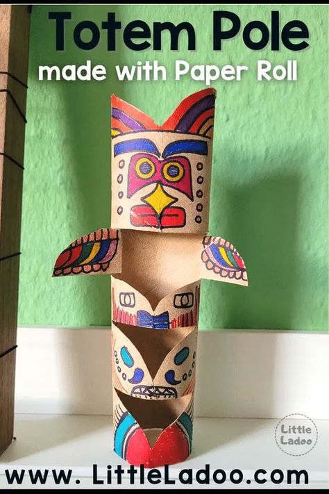 Totem Pole Craft - Little Ladoo Totem Poles For Kids, Totem Pole Craft, Totem Pole Art, Toilet Paper Roll Craft, Roll Craft, Pole Art, Totem Poles, Vbs Crafts, Toilet Paper Roll Crafts