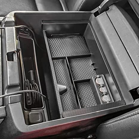 2014-2018 Chevy Silverado 1500 / GMC Sierra 1500 Accessories and 2015-2019 Sierra/Silverado 2500/3500HD and 15-2020 Yukon/Yukon XL/Tahoe/Suburban Armrest Storage Box black

OEM FIT：This Center console insert tray fits perfectly for 2014-2018 Chevy Silverado 1500;2015-2019 Chevy Silverado 2500HD/3500HD;2014-2018 GMC Sierra 1500;2015-2019 GMC Sierra 2500HD/3500HD;2015-2020 Chevy/ Tahoe;2015-2020 Chevy Suburban;2015-2020 GMC Yukon;2015-2020 GMC Yukon XL. NOTE: Fits Full Console w/Bucket Seats ONLY Gmc Sierra 1500 Accessories, Silverado 1500 Accessories, Gmc Truck Accessories, 2015 Silverado 1500, Chevy Silverado Accessories, Silverado Accessories, 2016 Silverado 1500, 2015 Silverado, 2017 Gmc Sierra 1500