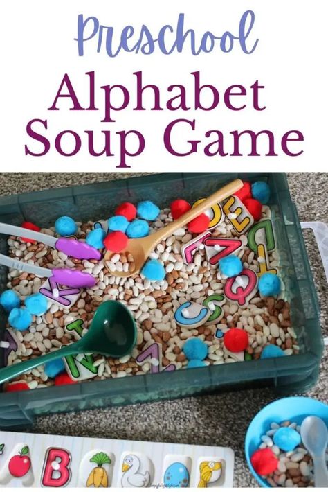 This Alphabet Soup Game is a fun preschool learning activity and ABC sensory bin experience! Make learning fun today! Letter Identification Activities, Toddler Sensory Bins, Abc Flashcards, Toddler Sensory, Pre K Activities, Alphabet Activities Preschool, Teaching The Alphabet, Alphabet Soup, Alphabet Preschool