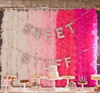 Smog Shoppe Wedding, Pink Sweet 16, Feather Boas, Glamour Wedding, Dessert Bar Wedding, Party Backdrops, Ombre Wedding, Quinceanera Party, Wedding Marketing