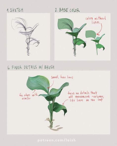 Gouache Tutorial, Landscape Painting Tutorial, Concept Art Tutorial, Digital Painting Techniques, Fantasy Background, Digital Art Beginner, Plant Drawing, Digital Painting Tutorials, Illustrator Tutorials