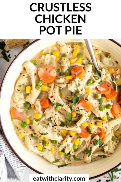 Gluten Free Crustless Chicken Pot Pie Gluten Free Chicken Pot Pie Casserole, Crustless Pot Pie Chicken, Low Carb Chicken Pot Pie Casserole, Keto Chicken Pot Pie Casserole, Quick Winter Dinner, Crustless Chicken Pot Pie, Low Carb Chicken Pot Pie, Cleanfoodcrush Recipes, Gluten Free Chicken Pot Pie