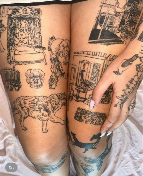 Women Knee Cap Tattoo, Cool Tattoos Thigh, Living Room Tattoo, Diaphragm Tattoo, Kurtis Conner Tattoos, Alex G Tattoo, Museum Tattoo, Room Tattoo, Leg Tattoo Placements