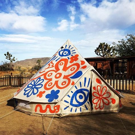 Eric Junker (@ericjunker) • Instagram photos and videos Tent Painting, Big Bush, Desert Tent, Camping Set Up, Mesh Door, Canvas Tent, Survival Equipment, Bell Tent, Hippie Life