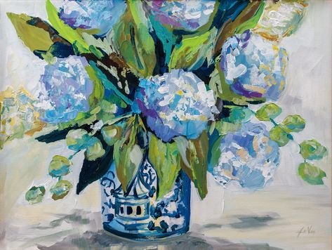 Lohla " Hydrangea Blue " by Jeanette Vertentes -  #Blue #Hydrangea #Jeanette #Lohla #Vertentes Hydrangeas Art, Hydrangea Blue, Hydrangea Painting, Summer Tattoo, Color Representation, Boho Flowers, Blue Hydrangea, Room Art, Delft