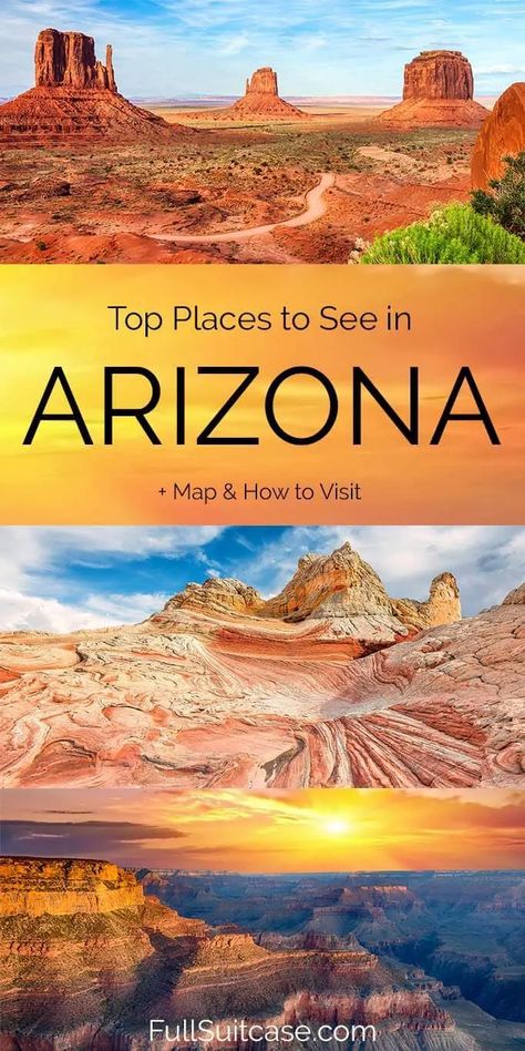 26 Amazing Places to See in Arizona (+ Map & How to Visit) Arizona Travel Guide, Arizona Trip, Arizona Map, Trip To Grand Canyon, Arizona Adventure, Arizona Vacation, Visit Arizona, Travel Outfit Plane, Arizona Road Trip