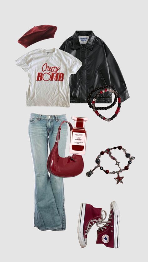 downtown, red, cherry, converse, outfit, inspo, outfit inspo, downtown girl, leather jacket, jeans, bag Downtown Girl Leather Jacket, Red Leather Bag Outfit, Trendy Converse Outfits, Converse Red Outfit, Cherry Converse, Outfit Inspo Downtown Girl, Outfit Inspo Downtown, Blue Converse Outfit, Platform Converse Outfits