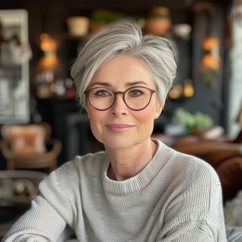 Eyeglasses For Women Over 60 Gray Hair, Short Hair Over 60 Older Women Glasses, Short Hairstyle Women Over 50 Over 50 With Glasses, Short Hair Style For Women Over 60 With Glasses, Grey Hair And Glasses Silver Foxes, Going Gray, Bob Hairstyles, New Hair, Short Hair Styles