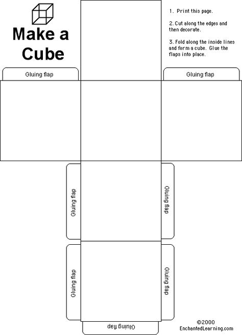 Cube: EnchantedLearning.com Op Art Cubes Lesson, Op Art Cube Template, Cube Printable Template, How To Make A Cube Out Of Paper, Cube Template Free Printable, Paper Cube Template, Patron Cube, Cube Net, Cube Printable