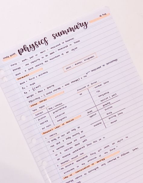 A summary of my notes for my physics test next week! #studyblr #studygram Science Notes Aesthetic Physics, Biology Summary Notes, School Notes Physics, How To Make Summary Notes, Aesthetic Summary Notes, Physics Study Notes, How To Study For Physics, Summaries Ideas, Summary Notes Ideas