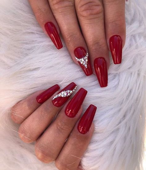 Diamond Red Nails, Red Nail Art Designs, Red Nail Art, Red Acrylic Nails, Super Nails, Red Nail, Acrylic Nails Coffin Short, Diamond Nails, Nails 2024