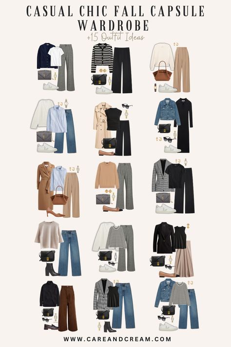 Discover the ultimate guide to a casual chic fall capsule wardrobe! This blog post breaks down your fall wardrobe essentials and fall basics into classy, cozy, and stylish staples. Find out how to create casual chic fall outfits. Perfect autumn outfits and fall outfits for women with these 15 fall outfit ideas. Elevate your fall style effortlessly! Capsule Wardrobe Autumn 2024 Uk, Autumn Basic Outfit, Autumn Winter Outfits Women, Autumn 2024 Capsule Wardrobe, Uk Autumn Outfits, Autumn Casual Outfits Women, Fall Winter Capsule Wardrobe 2024, Autumn Travel Capsule Wardrobe, Fall Capsule Wardrobe 2024 Work