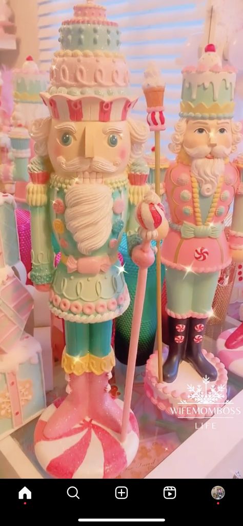 Candy Land Nutcracker, Pastel Nutcracker Christmas, Pink Gingerbread Christmas Tree, Candyland Christmas Decorations, Candy Nutcracker, Gingerbread Nutcracker, Pastel Nutcracker, Diy Nutcracker, Diy Christmas Yard Decorations