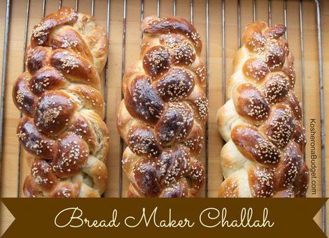 Bread Maker Challah recipe. Mix and let the dough rise in the bread machine, then braid and let rise again on your counter. Bake and serve for #Shabbat. From @Maridon Bradley Strom.com Water Challah Recipe, Bread Machine Challah, Challah Bread Machine Recipe, Challah Recipe, Best Bread Machine, Challah Bread, Kosher Recipes, Bread Machine Recipes, Bread Maker